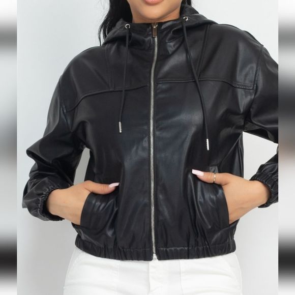 Faux leather jacket hoodie - Picture 4 of 5